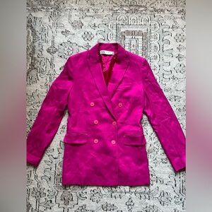 Zara Oversized Fuschia Double Breasted Blazer Size XS